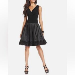 Little Black Dress! S.L. Fashions Black Taffeta Feather-Lined V-Neck Dress